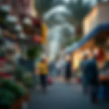 Local market scene in Discovery Gardens highlighting daily life