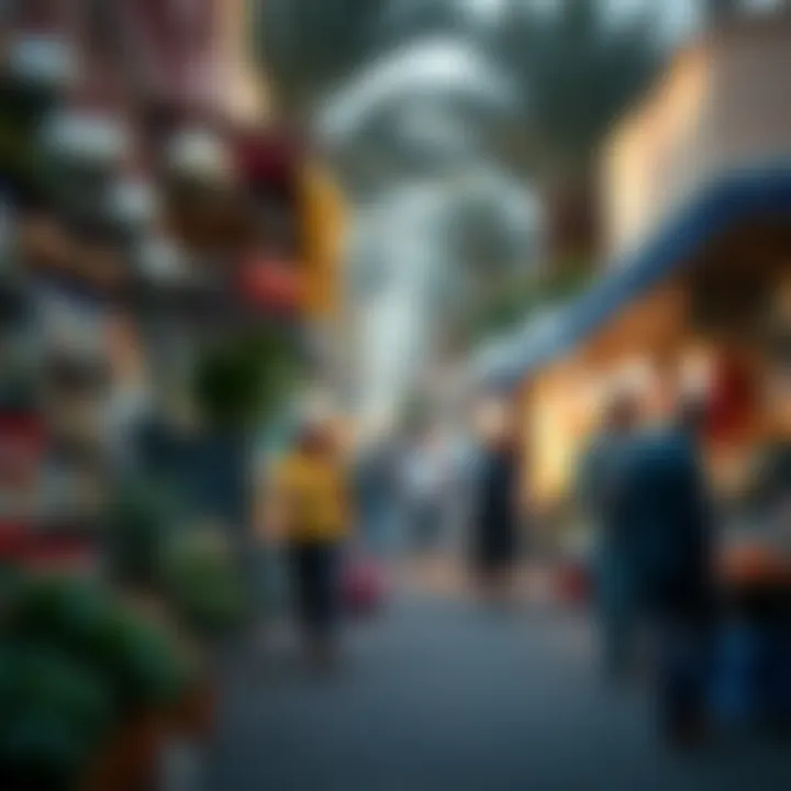 Local market scene in Discovery Gardens highlighting daily life