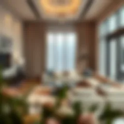 A cozy living room in a Karama apartment showcasing modern decor.