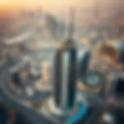 Aerial view showcasing the Ahmed Al Murr Building against the Dubai skyline