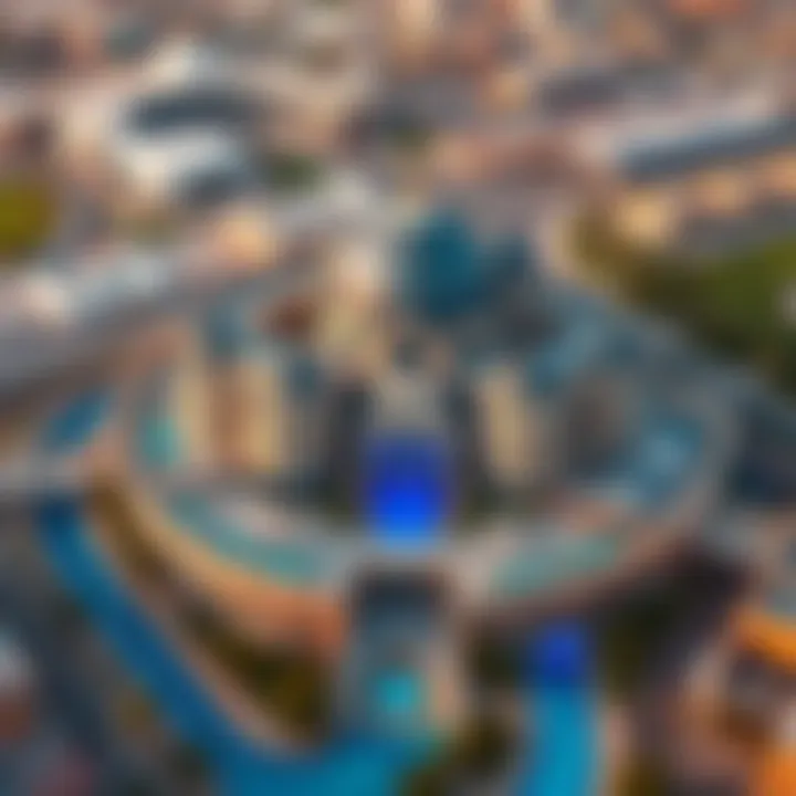 An aerial view of Wafi Mall showcasing its unique architectural design and surroundings