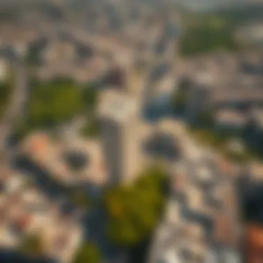 An aerial view of the Karama neighborhood highlighting the blend of urban life and greenery.