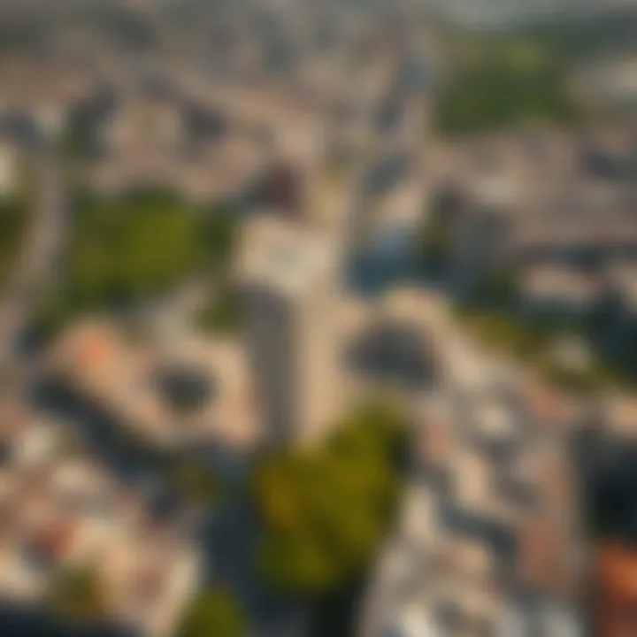 An aerial view of the Karama neighborhood highlighting the blend of urban life and greenery.