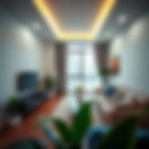 A modern studio flat interior showcasing minimalist design and vibrant decor.