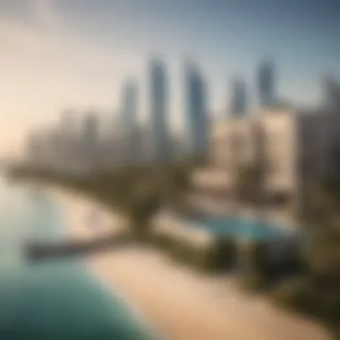 Luxurious beachfront properties on Jumeirah Bay Island with skyline view