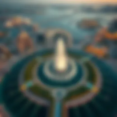 Aerial view of the Pointe Dubai Fountain and surrounding area