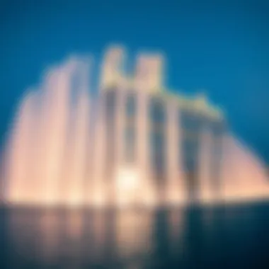 Dramatic water display showcasing the fountain's technology