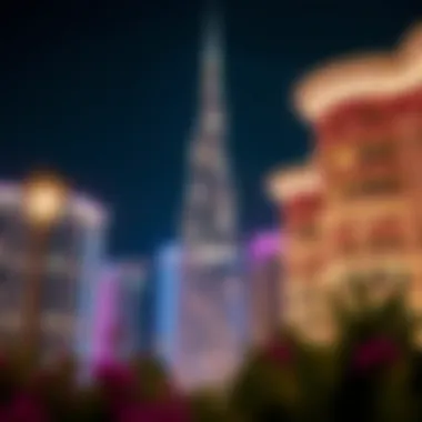 Night view of Silicon Oasis Palace Tower illuminated