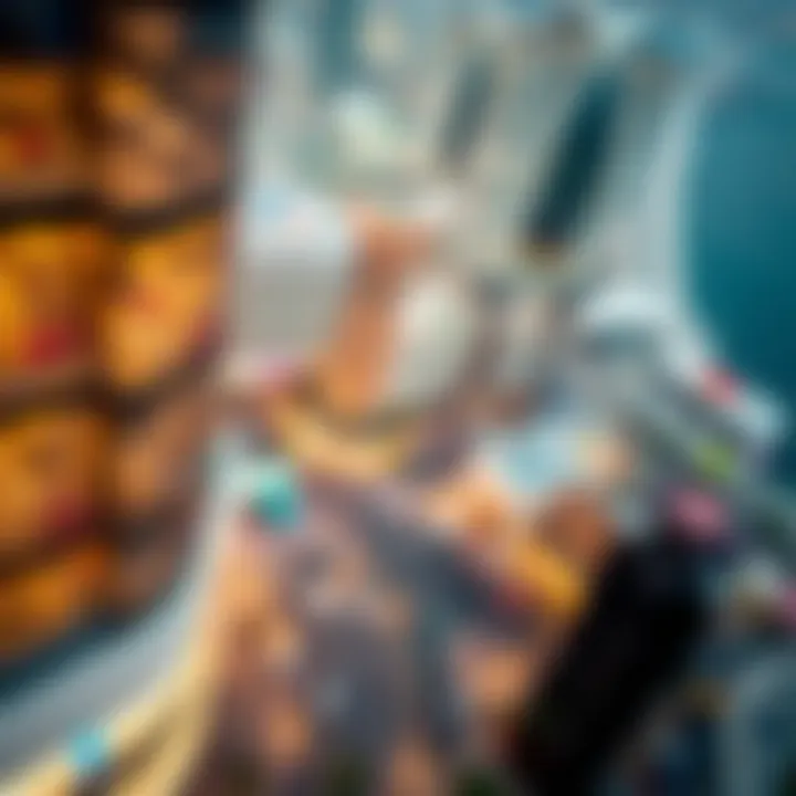 An aerial view of a bustling Dubai real estate market highlighting various properties.