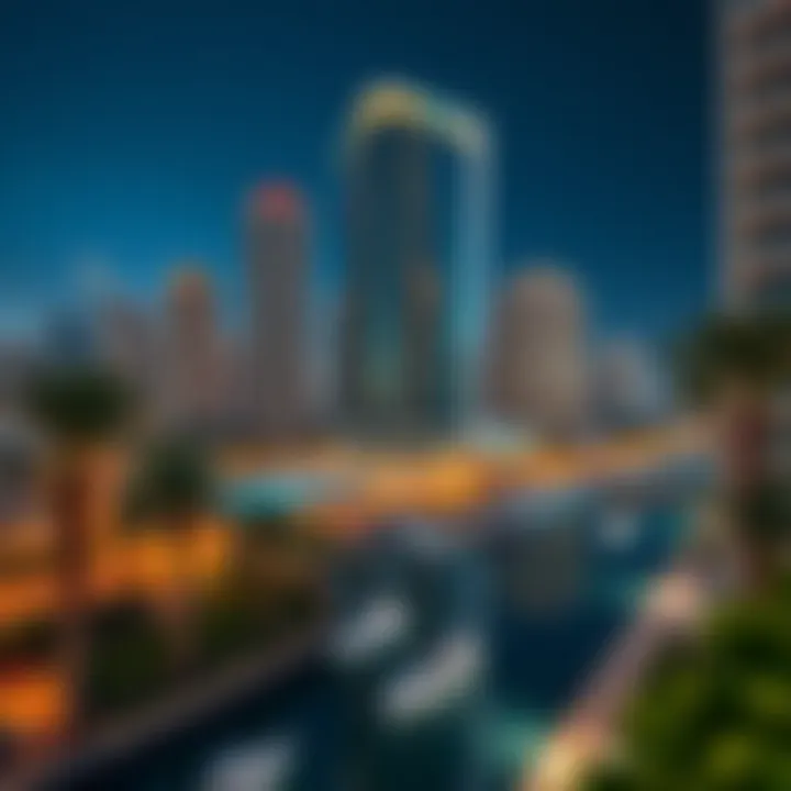 Vibrant surroundings of Dubai Marina near West Avenue Tower