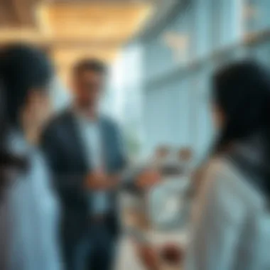 Realtor discussing market trends with clients in Dubai