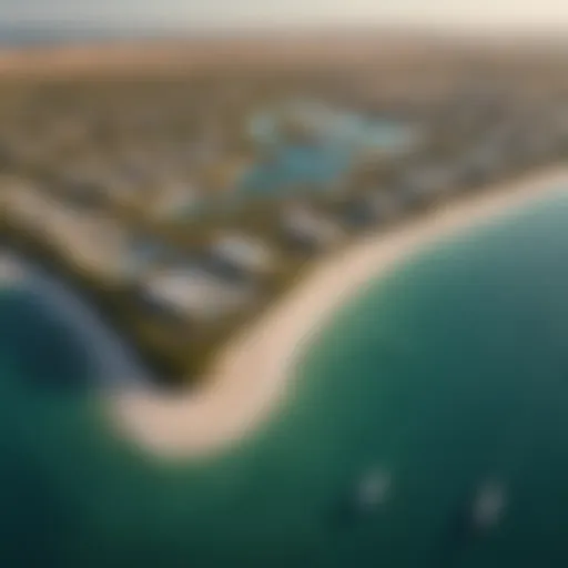 Aerial view of Jubail Island showcasing its beautiful coastline and lush landscapes.