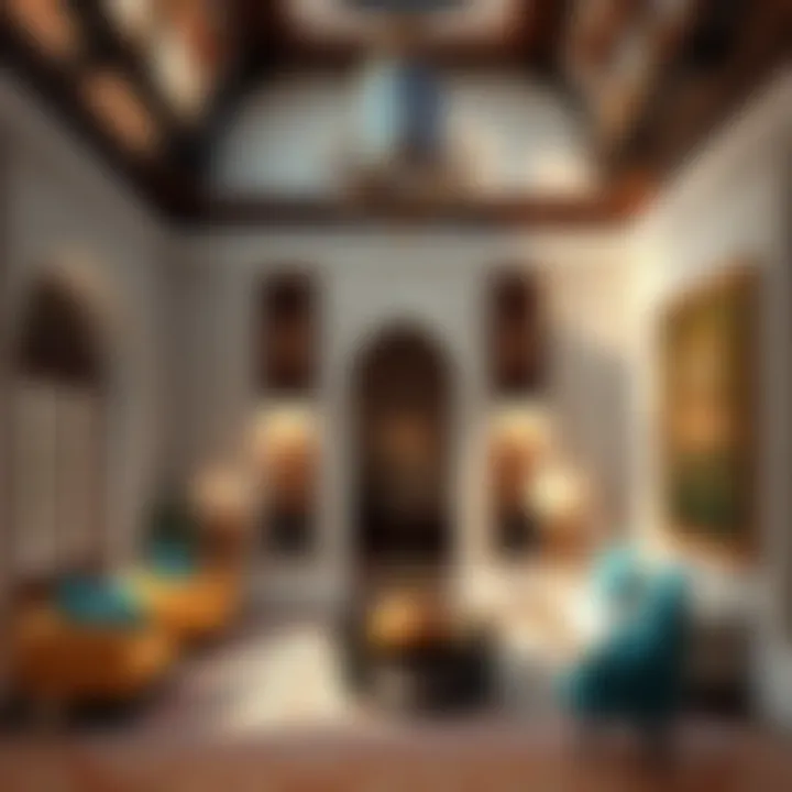 Fusion of Tradition and Modernity in Majlis Contemporary majlis with traditional motifs and modern decor