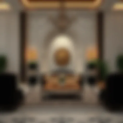 Elegant Seating in Majlis Design Luxurious majlis seating arrangement showcasing intricate patterns