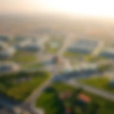 Aerial view of Mohamad Bin Rashid City showcasing its expansive layout and green spaces