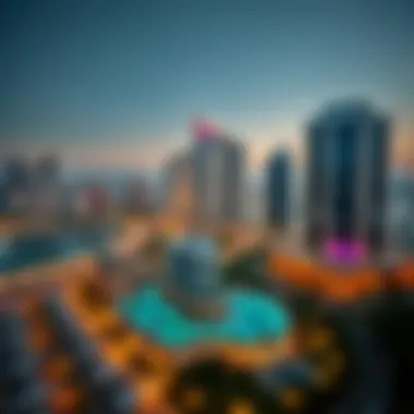 Panoramic view of Jumeirah Lakes Towers with Movenpick hotel prominently featured