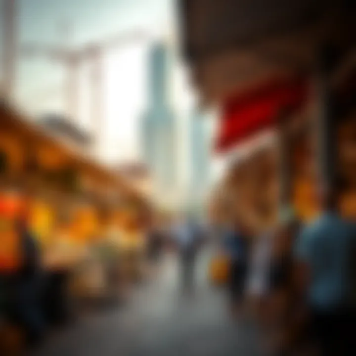 A bustling market scene reflecting the vibrant lifestyle of Dubai