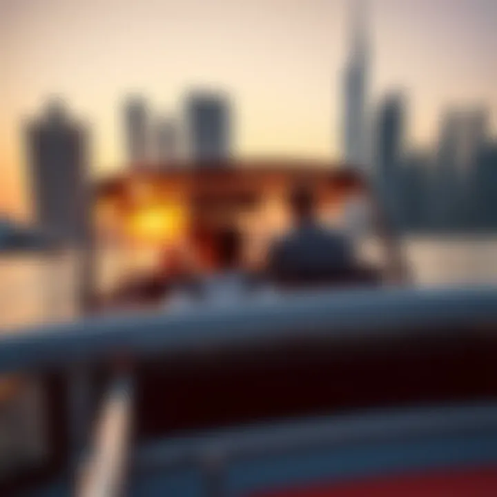 Scenic Ride on RTA Boat Taxi Passengers enjoying a scenic ride on an RTA boat taxi as the sun sets