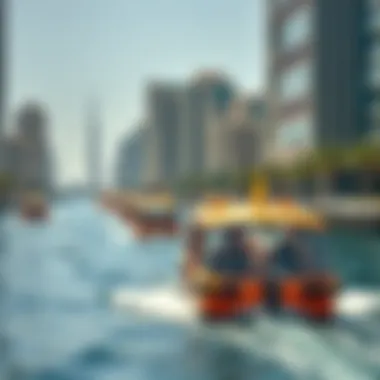 Dubai's Waterways and RTA Boat Taxis Scenic view of Dubai's waterways showcasing RTA boat taxis in action