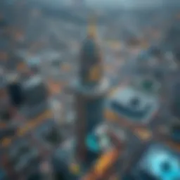 Aerial view of Latifa Tower on Sheikh Zayed Road