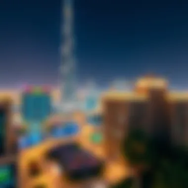 Vibrant nighttime view of برج الماس illuminated within the city