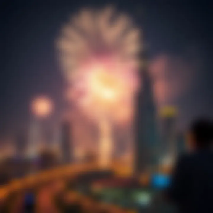 Spectacular Fireworks Lighting Up Dubai Fireworks illuminating the Dubai skyline during festivities