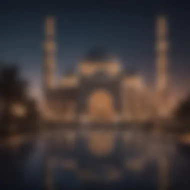 Majestic mosque illuminated at night during Ramadan