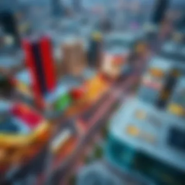 Aerial view of a vibrant commercial district in Dubai