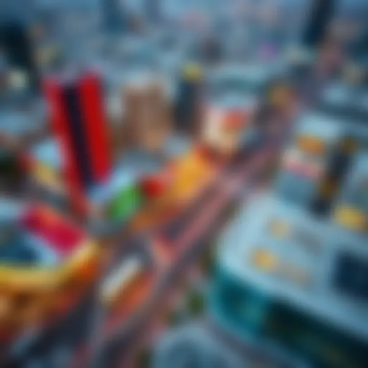 Aerial view of a vibrant commercial district in Dubai