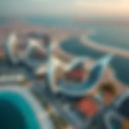 Aerial view of Rio Dubai showcasing unique architectural designs
