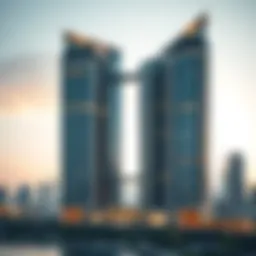 Stunning view of Rostamani Tower against the Dubai skyline