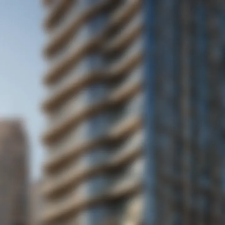 Close-up of the facade of Sahar Tower highlighting its modern materials