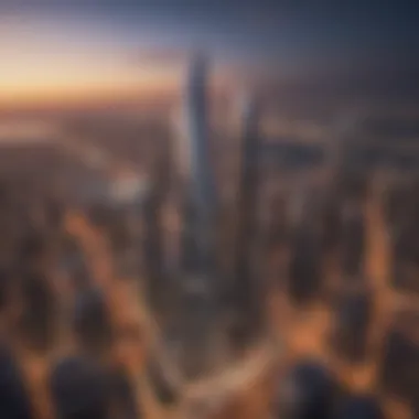 Sahar Tower in the Dubai Skyline Surrounding skyline view of Sahar Tower integrated within Dubai's urban landscape