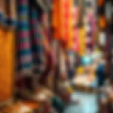 A bustling traditional souk in Deira showcasing vibrant textiles and spices