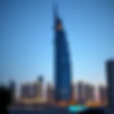 Stunning view of Tamani Tower against the Dubai skyline