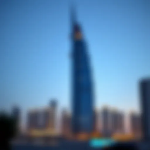 Stunning view of Tamani Tower against the Dubai skyline