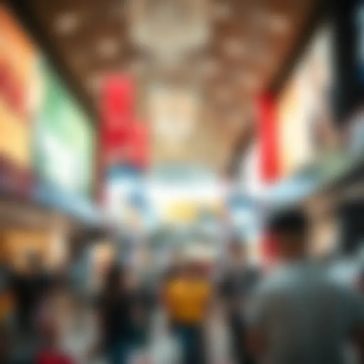 Interior shot of a bustling megamall highlighting consumer interaction and engagement