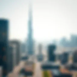 Overview of Dubai skyline with financial district