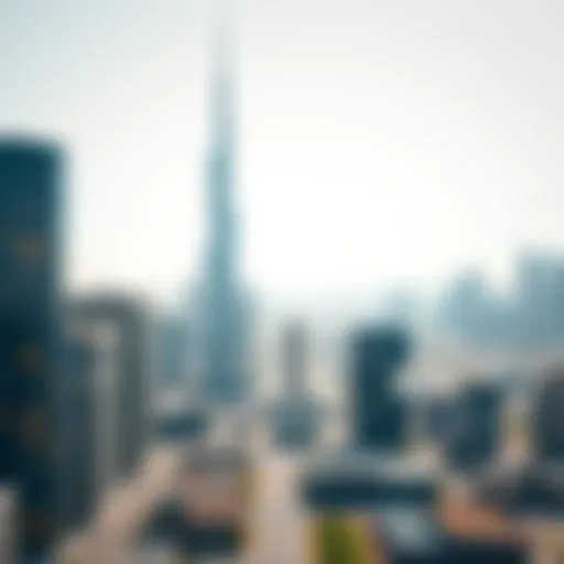 Overview of Dubai skyline with financial district