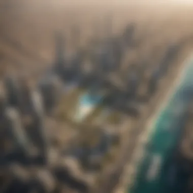 Dubai's Iconic Real Estate Landscape Aerial view of Dubai's skyline showcasing iconic real estate.