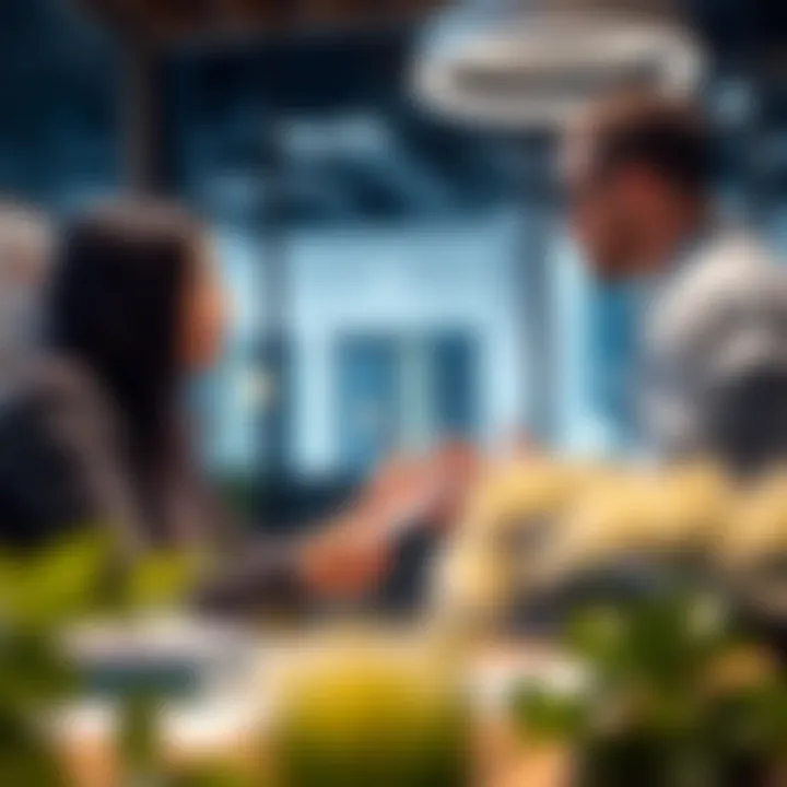 A professional discussing mortgage regulations with clients in an office setting