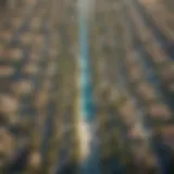 Aerial view of palm strip architecture in Dubai