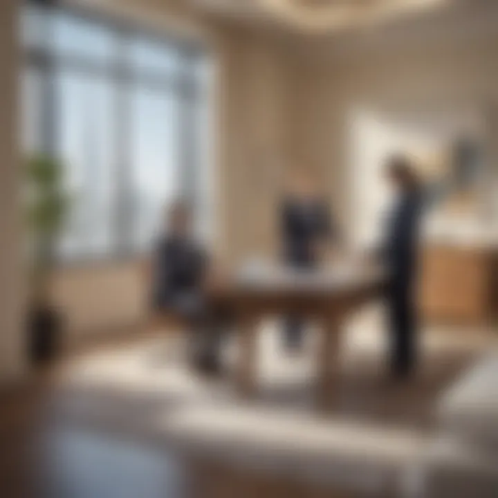 Two individuals engaged in a negotiation over a rental agreement in an office setting.