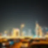 A modern skyline view of Dubai indicating rental locations